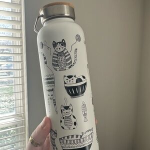 Cat-Themed White and Black Water Bottle